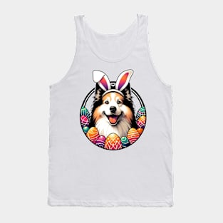 Icelandic Sheepdog Enjoys Easter with Bunny Ears and Eggs Tank Top